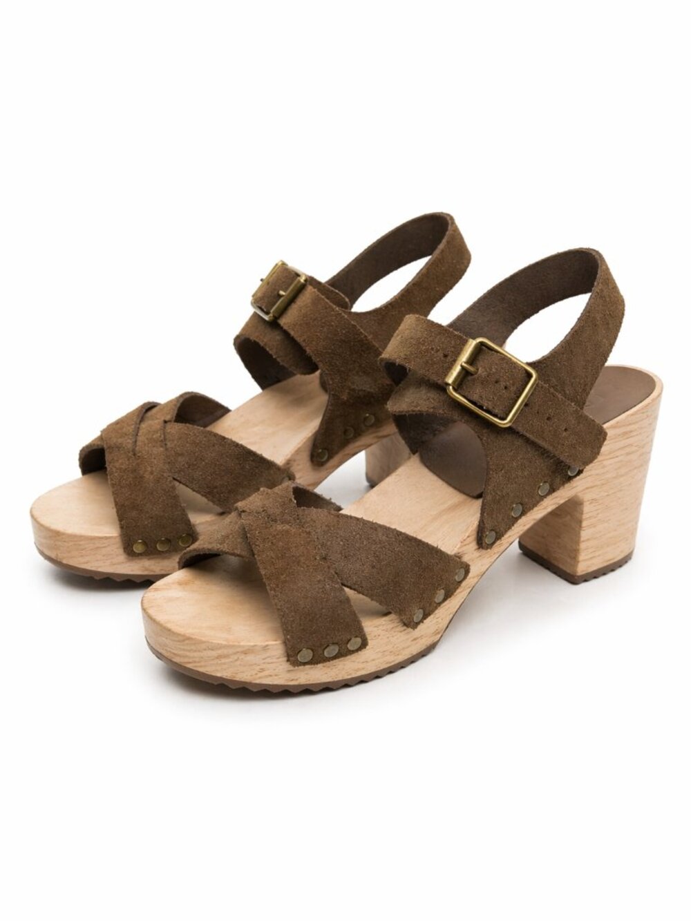 LOFT Leather Clog Sandals Size 8 Wood Heel Criss Cross Boho Granola Earthy